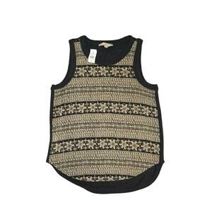 Ann Taylor loft tank tan and black XS S front Linen/Cotton back stretchy casual